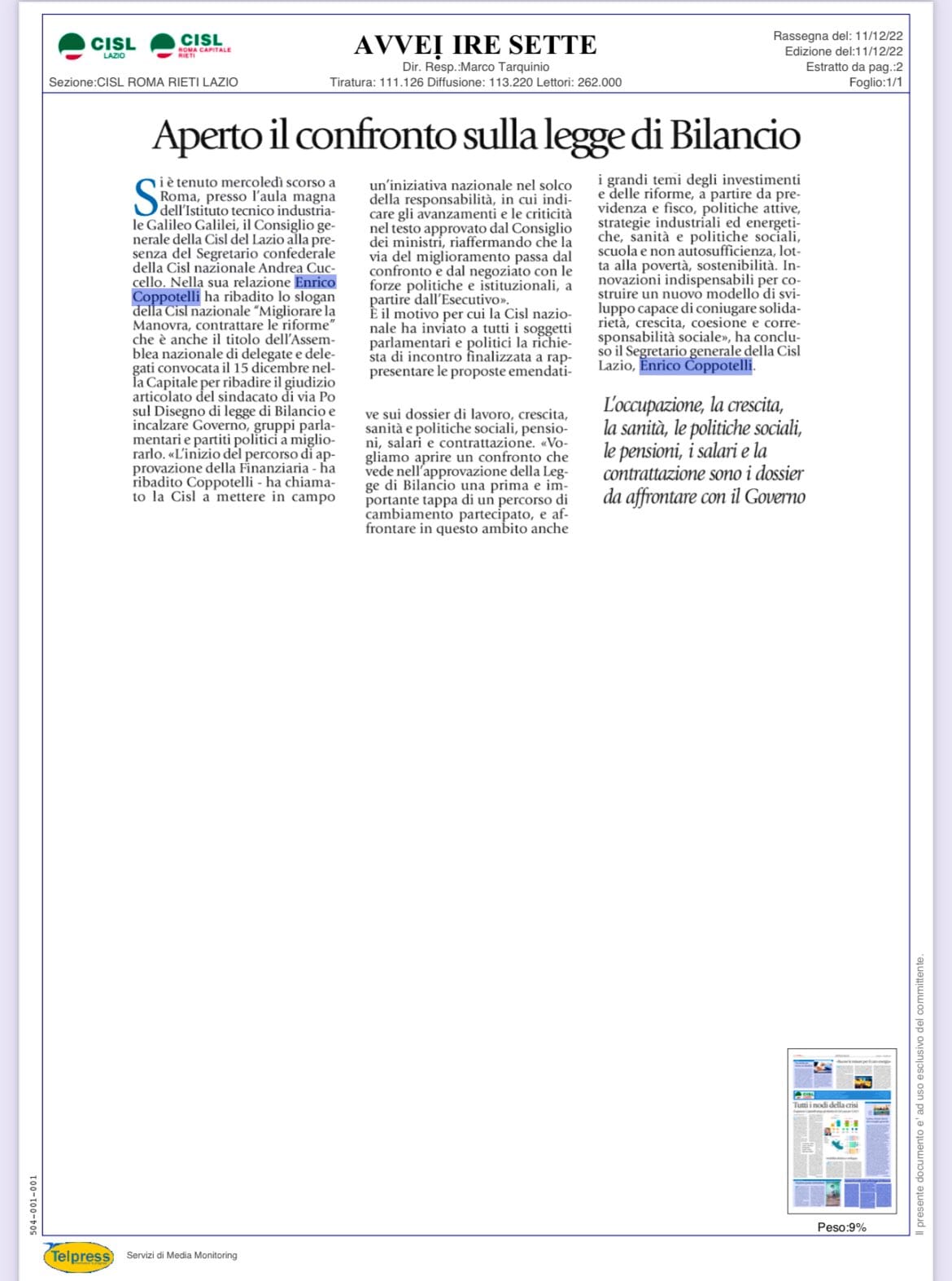 avvenire lazio 7 aperto confronto legge bilancio 11 12 2022